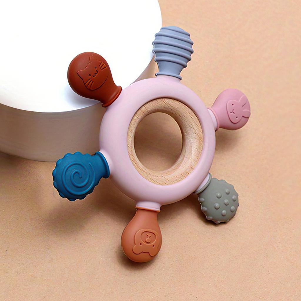 1pc Baby Silicone Teether Toy Rudder Shape Wooden Ring Teething Toys Infant Chewing Nursing Toy Newborn