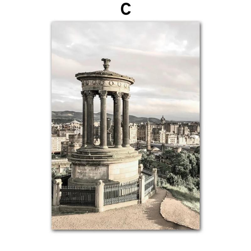 Настенная живопись на холсте Лондонский замок Зеленый холм Желтый цветок Скандинавские постеры и принты Настенные картины для декора гостиной