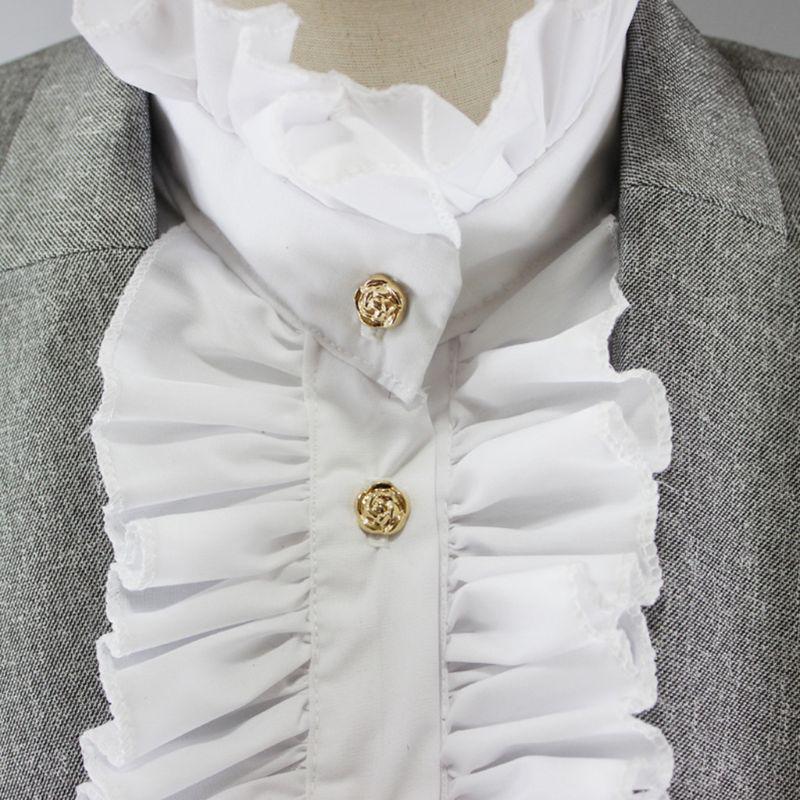 Womens Victorian Steampunk Vintage for Palace Half Shirt Blouse Stand-Up Lotus Golden Button Down Detachable False Fake