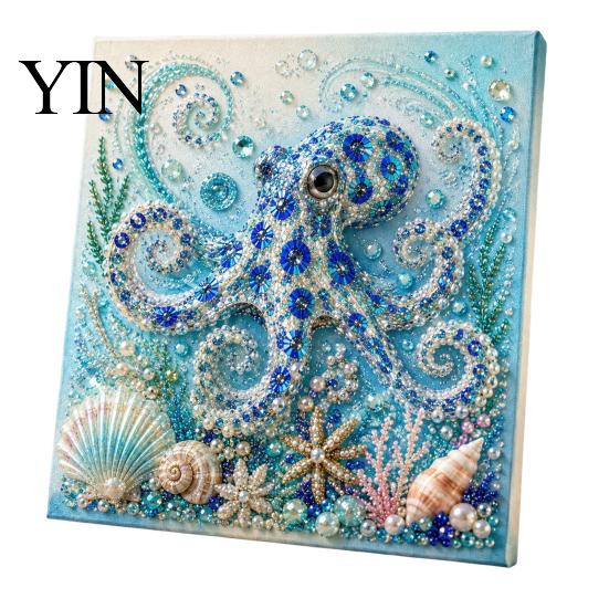 Sparkling Gemstone Art Supplies Sea Turtle Octopus DIY 3D Pearl Painting Kit, Ocean Theme Diamond Stress Relief Projects Kit for Adults Beginner, Bead