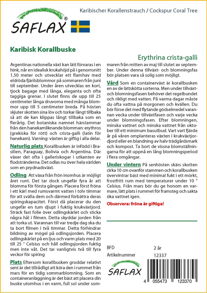 SAFLAX Cockspur Coral Tree - 6 семян - Erythrina cristagalli