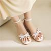 Women Ankle Strap Sandals Round Toe Block Mid Heels Buckle Bow Ladies Fashion Casual Shoes Summer Black White Pink 45