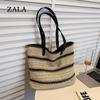 Повседневная полосатая соломенная сумка для женщин, большая вместительная тканая сумка на плечо, летняя пляжная сумка для отдыха, сумка для покупок ручной работы