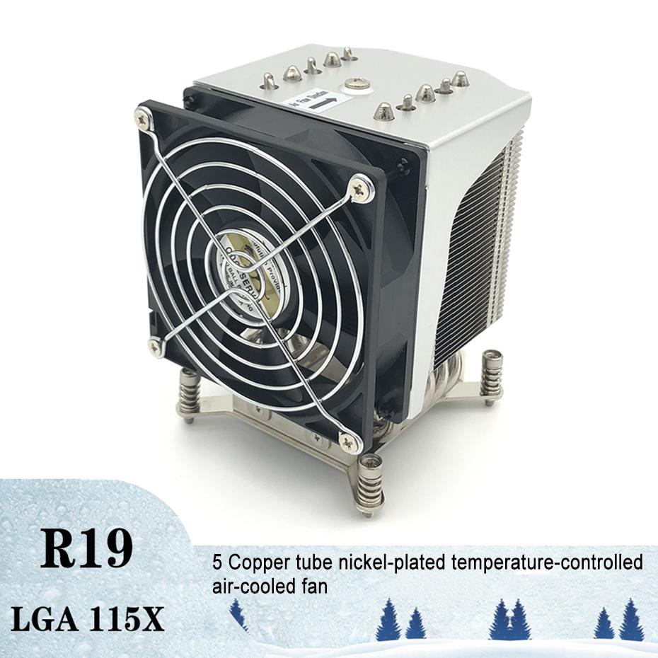 COOLSERVER R19 4U Серверный кулер для процессора 5 тепловых трубок Корпус для настольного ПК бесшумный вентилятор Для LGA2011 2066 115X Рабочая станция Компьютерный радиатор