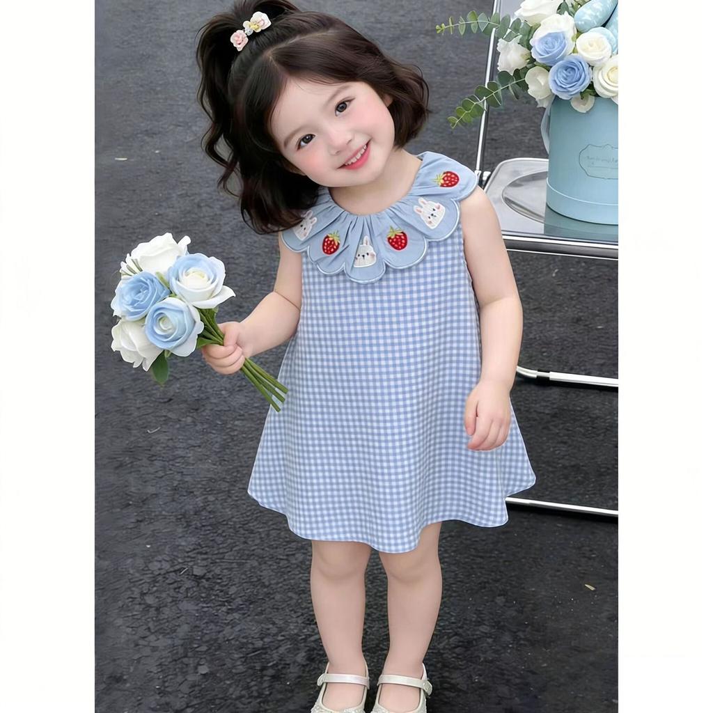 Летнее клетчатое платье с клубникой для девочек Mori Sweet Princess Baby Fresh Cute Хлопковый сарафан для малышей