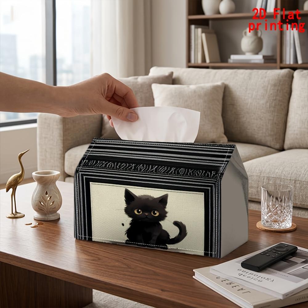 1pc Black Cat Tissue Box with Frame - Reusable Napkin Dispenser Suitable for Kitchen, Living Room, Dorm, Compact Tissue Holder for Desk, Parties, Picn