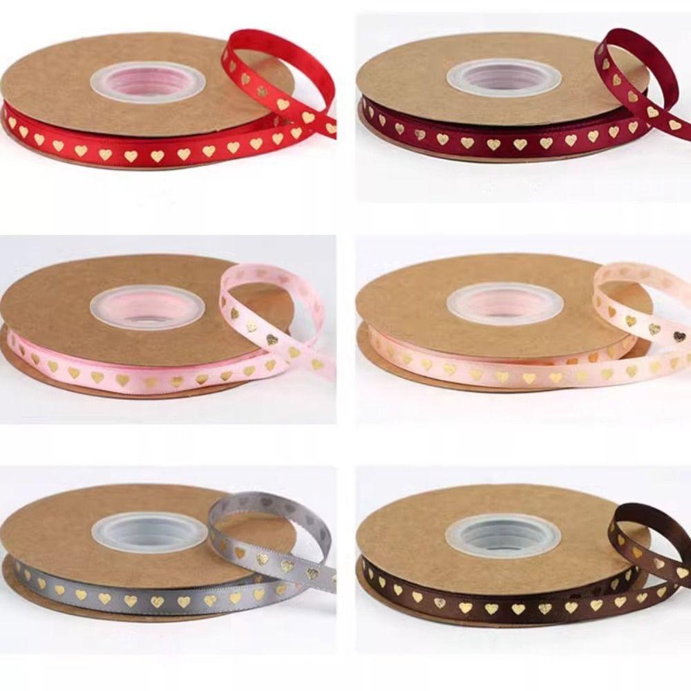 1cm*30 meters Gold-stamped Heart Ribbons Classic Gift Packaging Ribbon Handmade