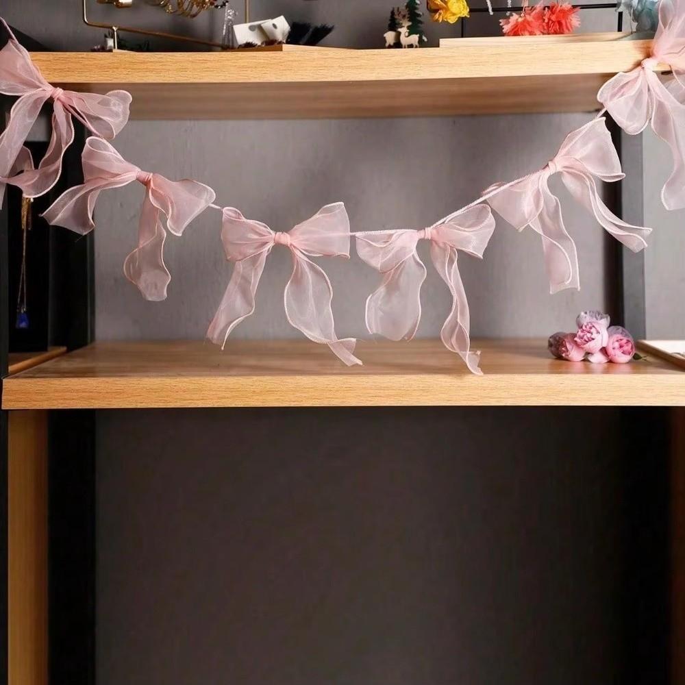 12Pcs New Ribbon Bow Bowknot Garland Sweet Princess Hanging Banner Hanging Flags Wedding Party Decor