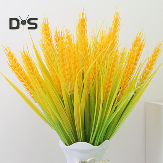 7 Forks Artificial Wheat Ears Rice Plant Bouquet Realistic Simulated Non Water Needed Easy To Care Indoor/Outdoor Decor