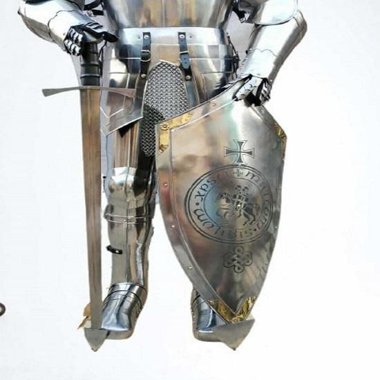 Средневековый полный доспех с хромированной отделкой, стальной рыцарь-тамплиер, бронежилет, носимый костюм, доспехи, коллекционные предметы, средневековый 200 см