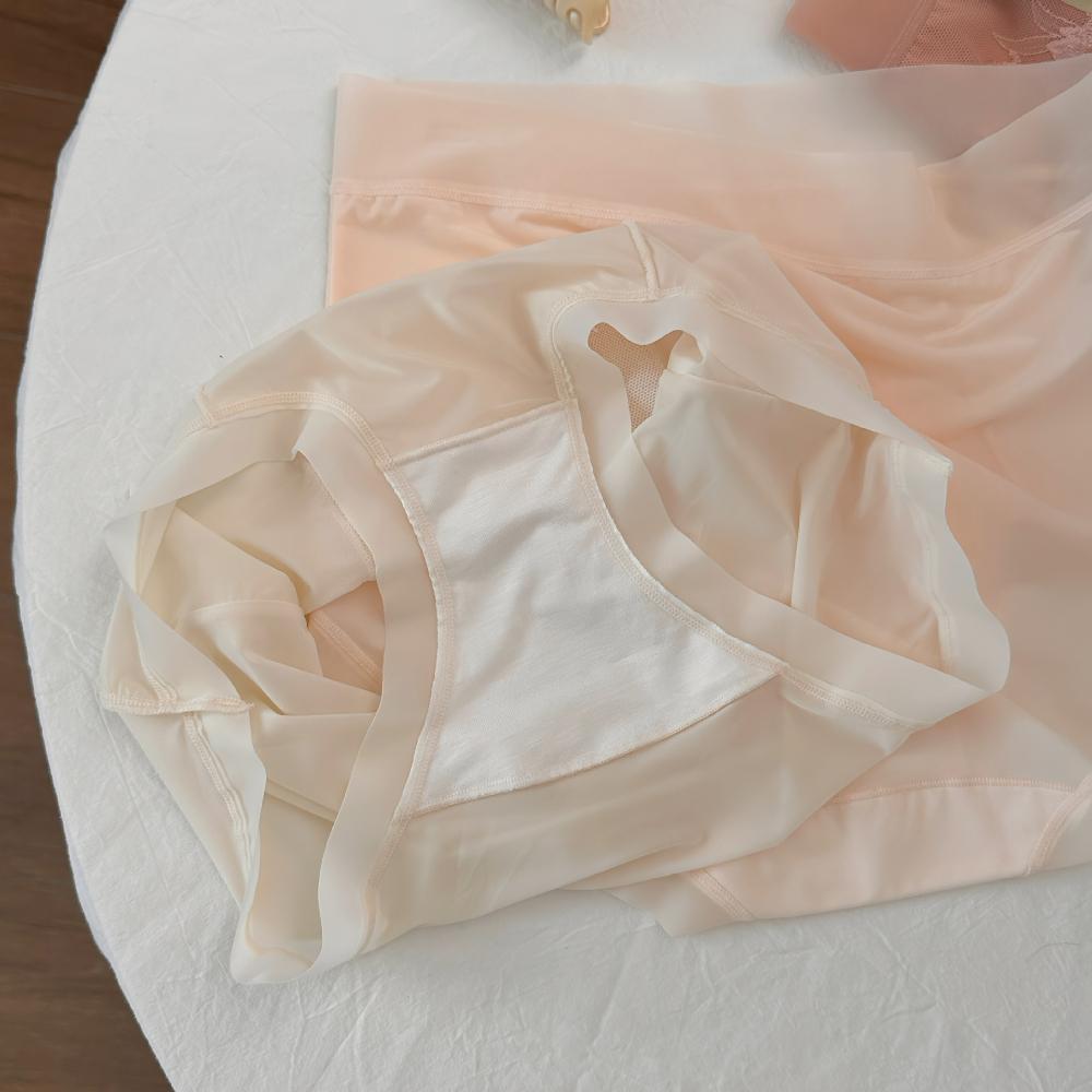 Antibacterial Ice Silk Seamless Women's Underwear High Waisted Jacquard Lace Breathable Plus Size Silk Antibacterial Crotch Triangle Pants