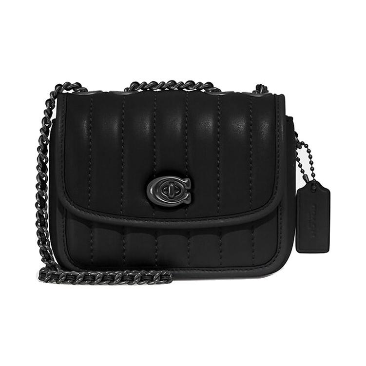 Coach Madison 15 Quilted Flap Chain Leather Mini Shoulder Bag Women bags Black 4870-V5BLK