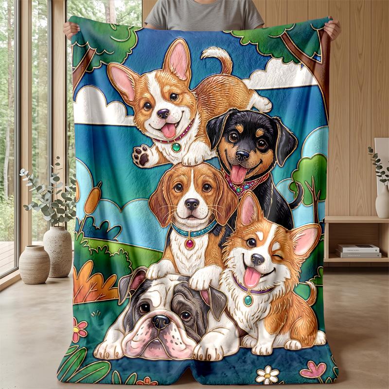 Dogs in Garden 1 Theme blanket Lightweight Warm Flannel Blanket Decorative Throw Blanket for Home Decoration