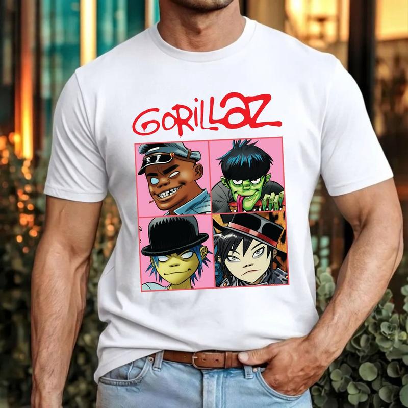 Gorillaz UK Tour Unisex T-Shirt 90s Rock Cartoon Band Music Brit Pop Fan Gift Indie Top