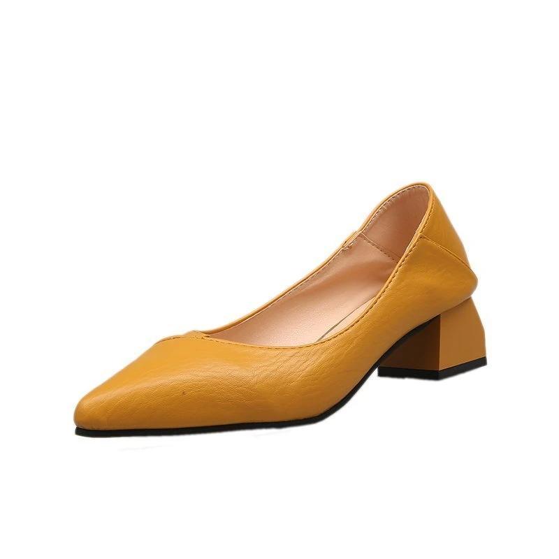 2024 Высококачественная женская обувь One Kick, женские туфли-лодочки, весна-осень, с острым носком, простые сплошные блочные каблуки, неглубокие профессиональные туфли