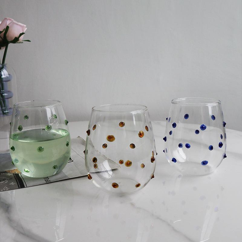 Borosilicate Glass Cups with Irregular Dots Textured Bump Tumbler Clear Glass Drinkware for Water Juice Milk Coffee Latte Mug