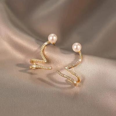 Серьги из циркония Ersonality, женские модные серьги-гвоздики с жемчужной волной и змеевидным узором, новинка в категории «роскошные дизайнерские украшения»
