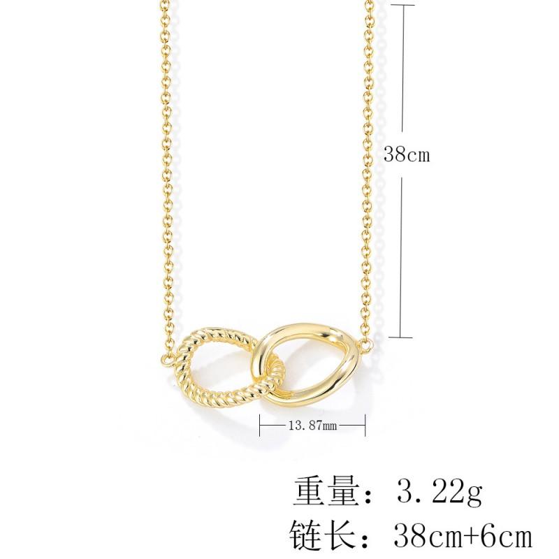 Geometric Twisted Double Ring Buckle Necklace Women Trendy Collarbone Chain