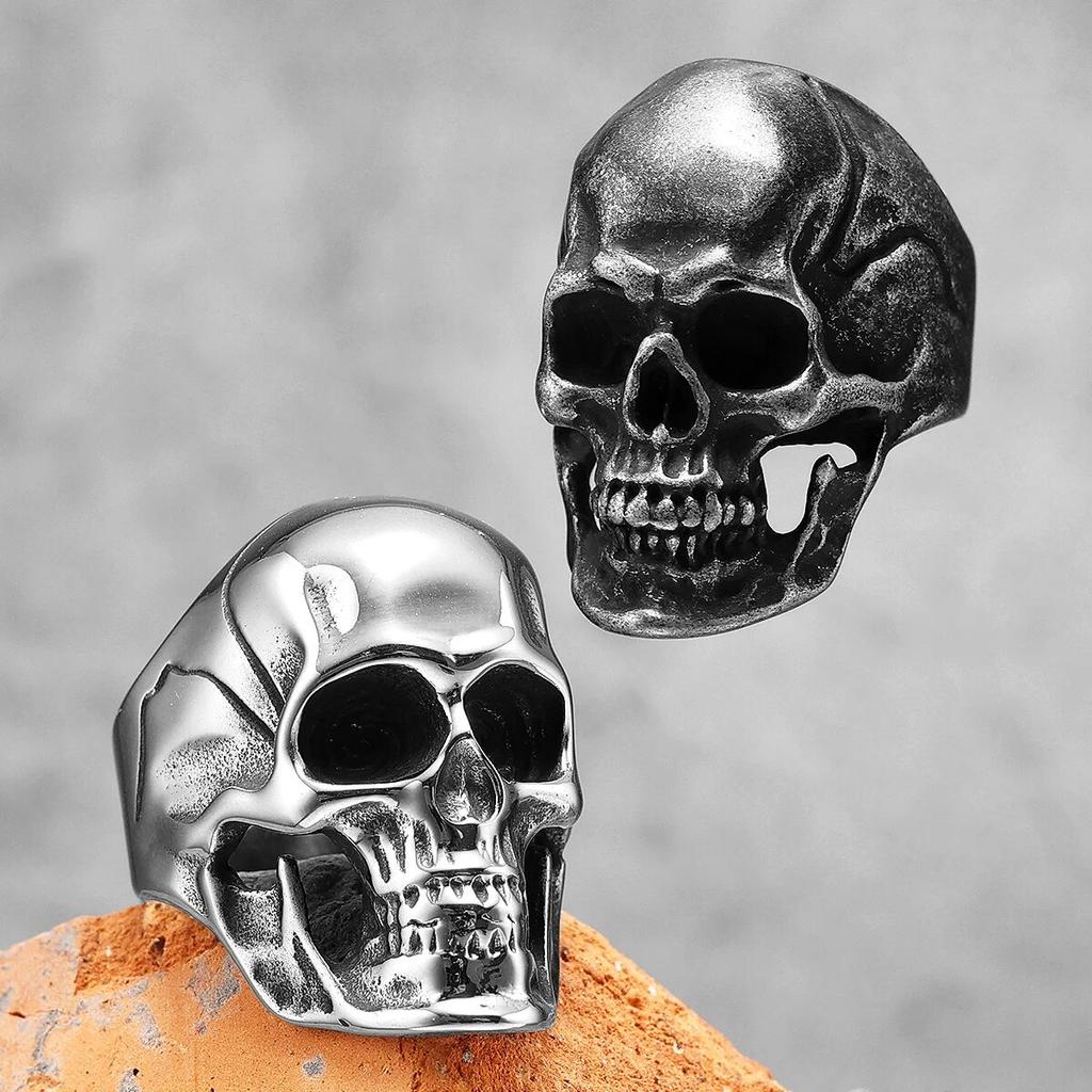 Gothic Punk Skull Stainless Steel Mens Rings Retro Trendy Domineering for Male Boyfriend Biker Jewelry Creativity Gift Wholesale