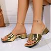 Модные женские золотые шлепанцы на массивном каблуке, модные летние сандалии с квадратным носком, женские удобные шлепанцы на толстом каблуке, Sandalias Mujer 2025