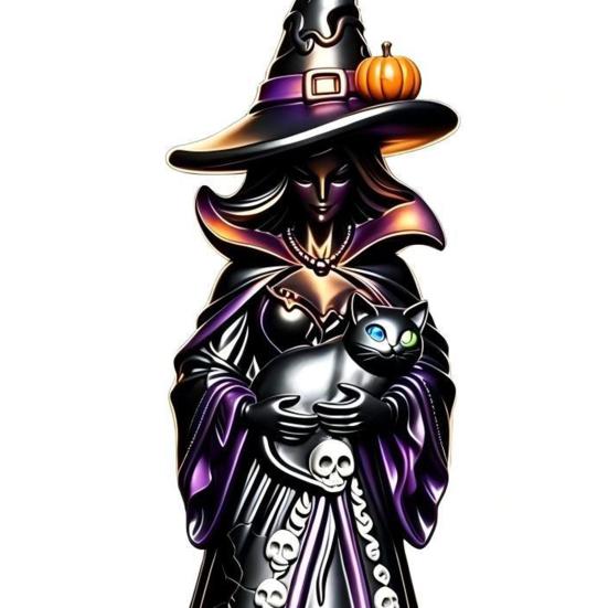 Spooky Desk Ornament Halloween Witch Figurine, Resin Black Cat Statue with Pumpkin, Retro Craft Sculpture Sculpture, Gothic Tabletop for Party Display