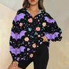 Women's Fashion Casual Long Sleeve  Printed Zipper Turtleneck Drop Shoulder Sweatshirt Top