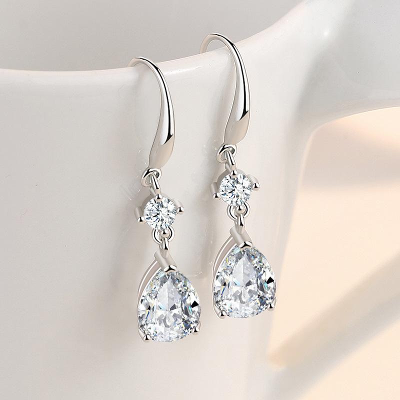 Real 925 Sterling Silver Long Tassel Crystal Oval Drop Earring For Women Girls Wedding Party Elegant Jewelry