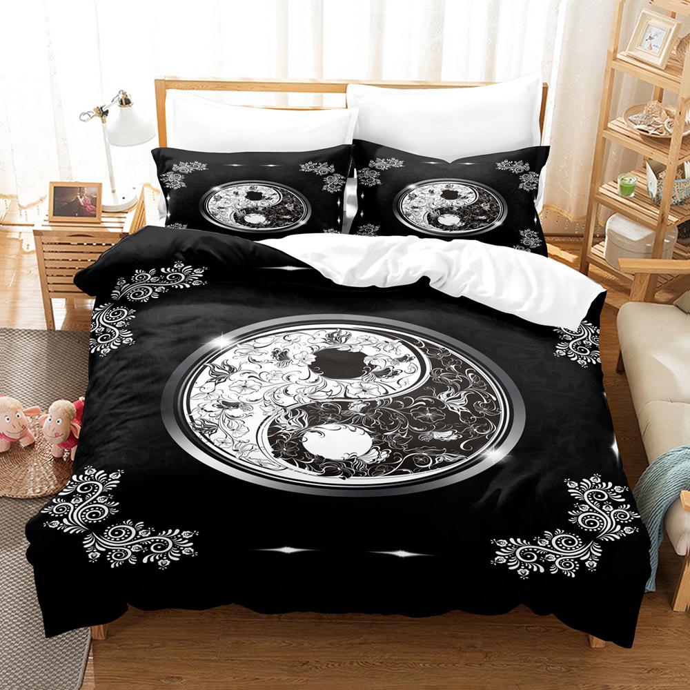 3D комплект постельного белья в китайском стиле Инь Ян, двухуровневый пуховый пододеяльник, 2/3 шт. EU135 * 200, односпальная или двуспальная кровать, мягкий домашний текстиль с принтом тай-чи