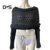 Knitted Cable Wrap Scarf with Sleeves Soft Bohemian Style Shawl Scarf Hollow Crochet Pattern Cross Wrap Scarf Sweater Wrap