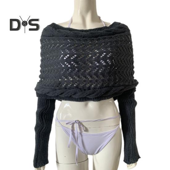 Knitted Cable Wrap Scarf with Sleeves Soft Bohemian Style Shawl Scarf Hollow Crochet Pattern Cross Wrap Scarf Sweater Wrap