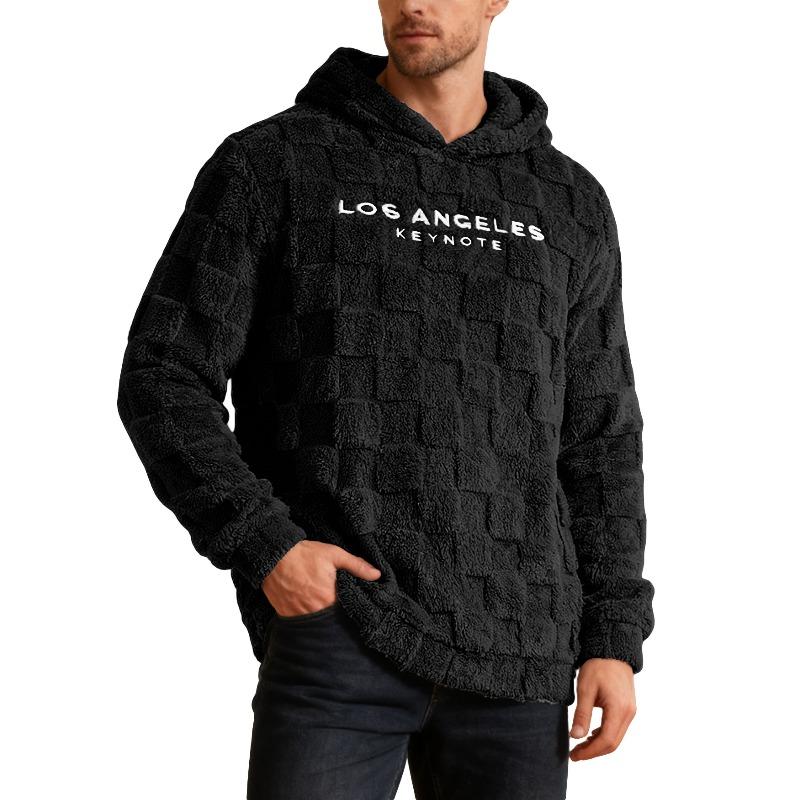 Men's Embroidered Hooded Fleece Pullover Sweatshirt, Loose Casual Sports Sherpa Lined Hoodie Jacket