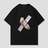 Trendy Funny Cat Taped Graphic T Shirt Cute Animal Meme Design Shortsleeved Tee Casual Versatile Streetwear Top for Cat Lovers