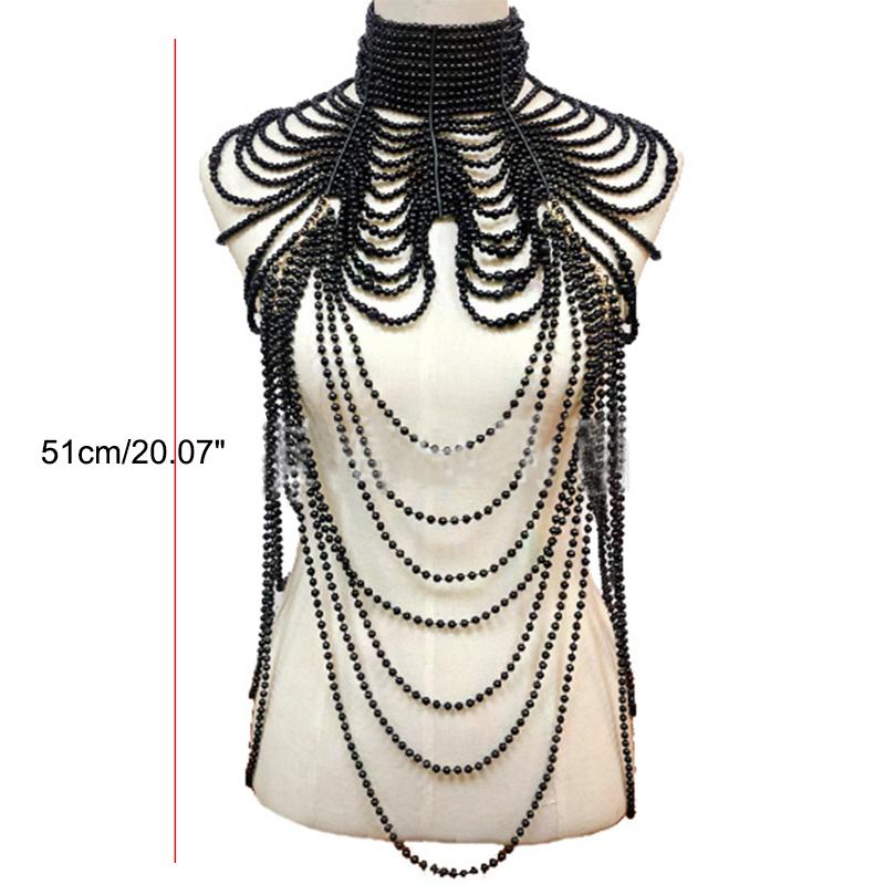 Женское многослойное жемчужное ожерелье-чокер с цепочкой для тела, регулируемое сексуальное бикини, бижутерия для тела, нагрудник для выпускного бала