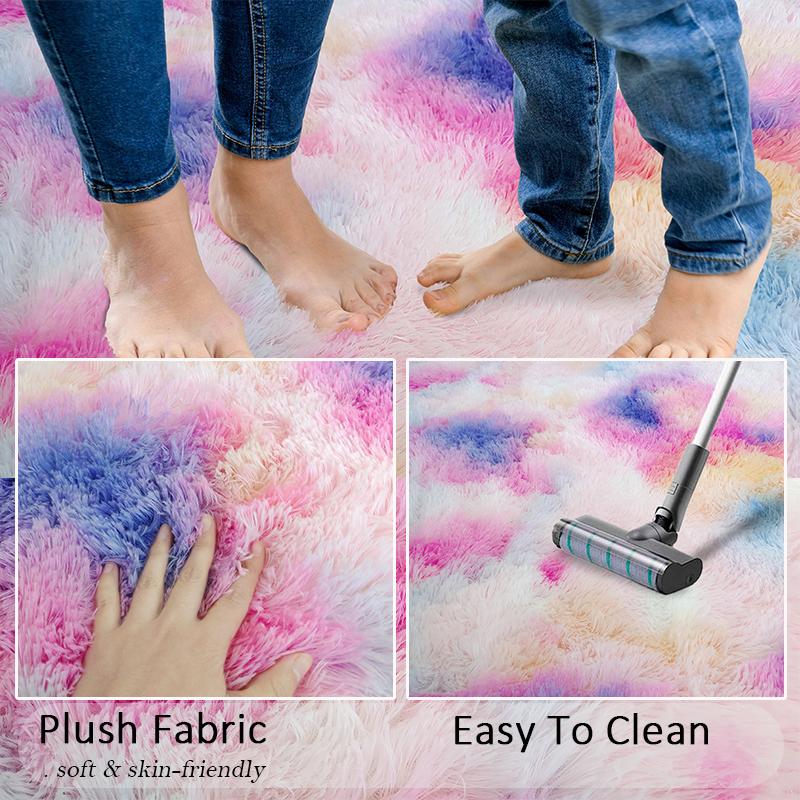 Радужный пушистый ковер для комнаты девочки, милый кавайный декор, красочный плюшевый ковер для гостиной, градиентный напольный коврик для спальни