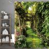 Rattan Covered Pergola Arch Floral Plant Shower Curtain, Bathroom Decorative Shower Curtain, Waterproof Shower Curtain with Hook