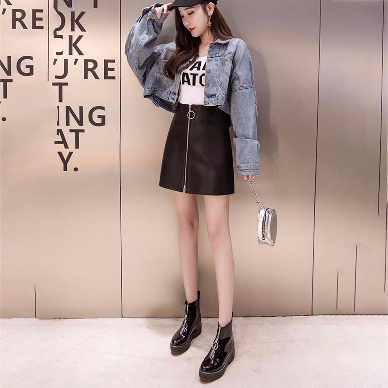 Осенне-зимняя глянцевая женская кожаная юбка из искусственной кожи, короткая однотонная мини-юбка с разрезом на молнии