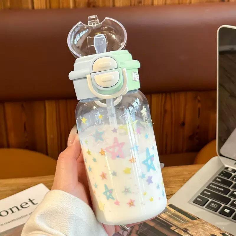 Бутылка для воды летняя чашка для воды для девочек высокая ценность чашка для воды высокая чувственность пластиковая чашка двойной напиток большая емкость портативная простая чашка с трубочкой