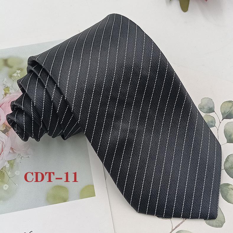 Handmade Men's 8cm Black Grey Striped Jacquard Silk Tie