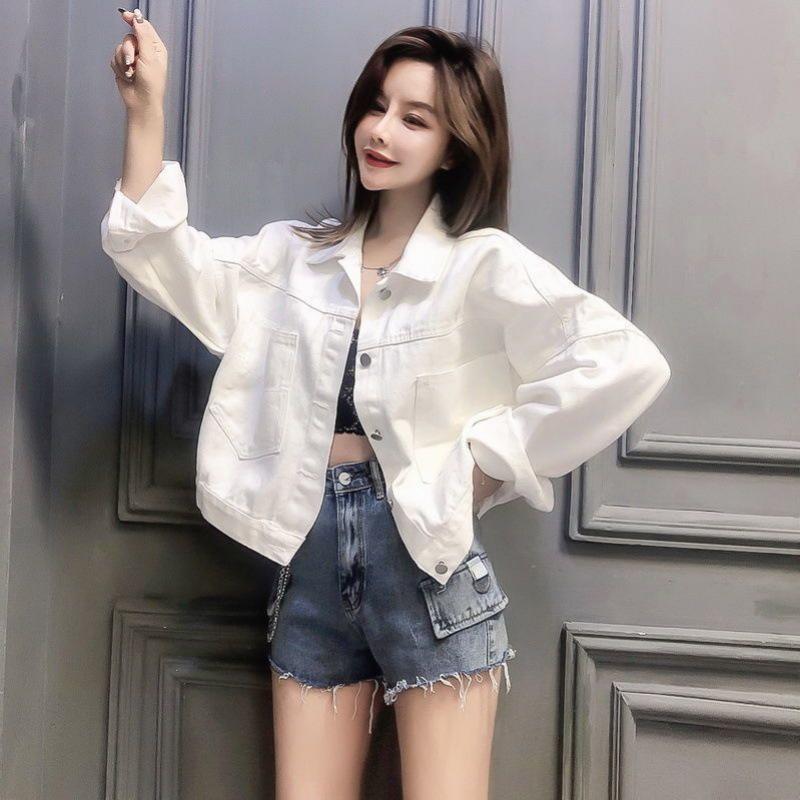 Женская белая универсальная свободная куртка в корейском стиле на весну и осень 2025