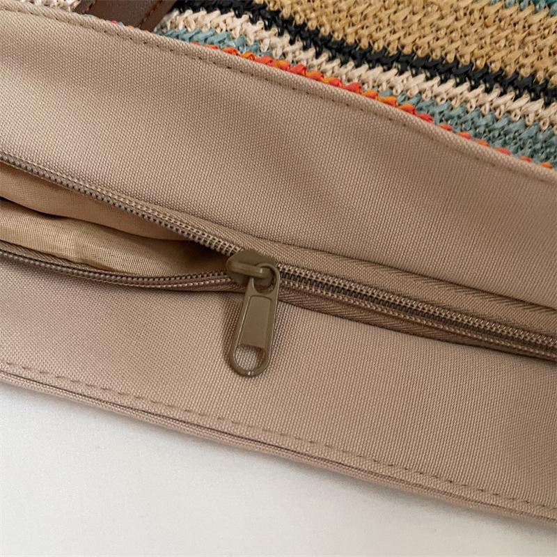 Женская сумка через плечо, полосатая сумка-тоут контрастного цвета, плетеная сумка-тоут, большая вместимость, плетеная сумка из соломы