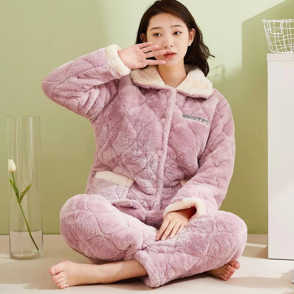 Женский костюм из кораллового флиса с подкладкой, трехслойный утолщенный, можно носить на улице, осенне-зимняя домашняя одежда, зимний флис, теплый