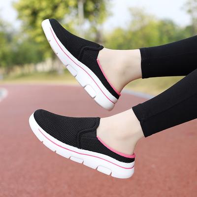 Новые повседневные туфли больших размеров, женские туфли с полуподдержкой, женские сандалии на плоской подошве с одной педалью, сетчатые, дышащие, без каблука