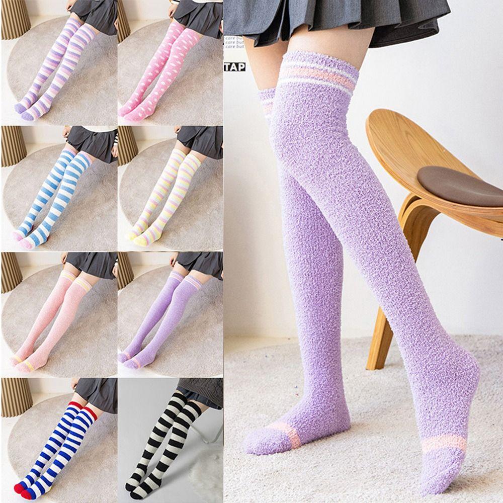 Длинные носки выше колена Коралловый бархат Теплые чулки Пушистые женские носки до колена Зима