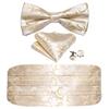 Barry.Wang Mens Cummerbund Belt and Bowtie Set Silk Pre Bow Tie Hanky Cufflink Set