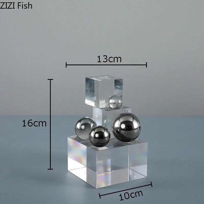 Colored Crystal Ladder Silver Ball Decorative Ornaments Desk Decoration Crystal Geometric Block Statue Room Aesthetics Decor