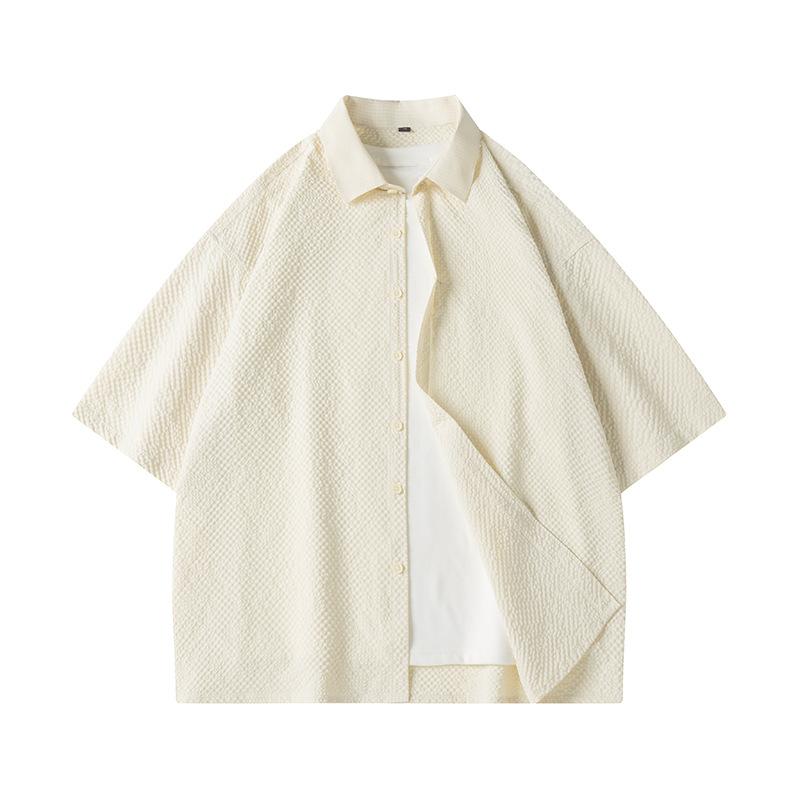 Мужская рубашка с короткими рукавами. Универсальная однотонная мужская куртка-рубашка большого размера.