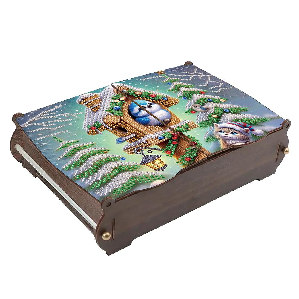 5D DIY Diamond Art Handmade Storage Box Partial Drill Colored Pattern Wood Case Crystal Mosaic Storage Container for Home Decor