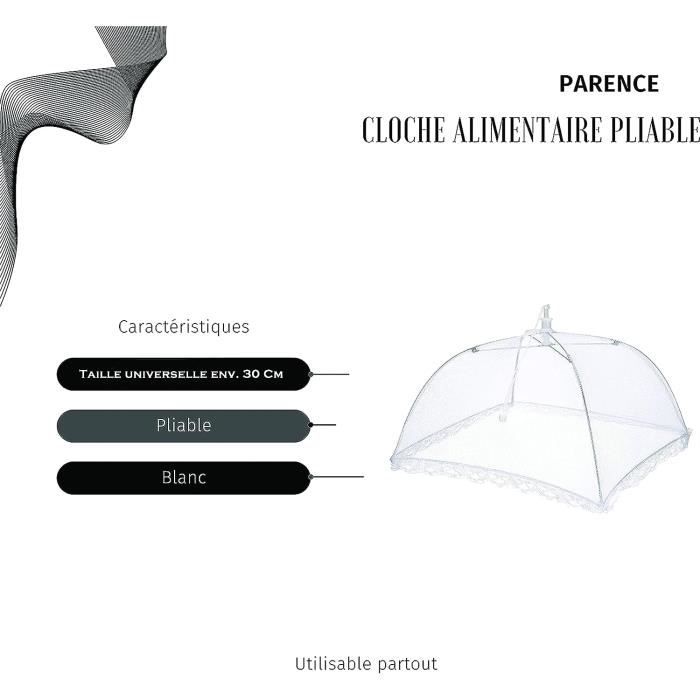 Cloche alimentaire pliable - Anti mouche - Universelle - Blanc - Rond - Pratique pour voyage