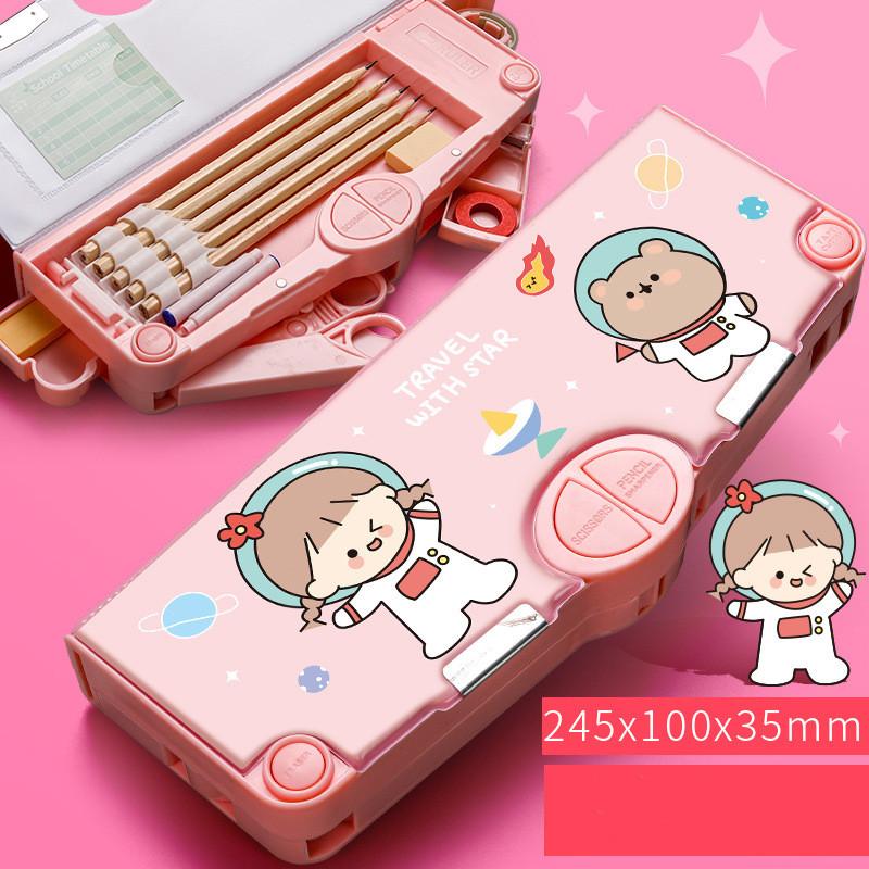 Большой пластиковый пенал с героями мультфильмов для студентов Kawaii, многофункциональные пеналы, детский подарок, пеналы для ручек, коробка для канцелярских принадлежностей, школьные принадлежности