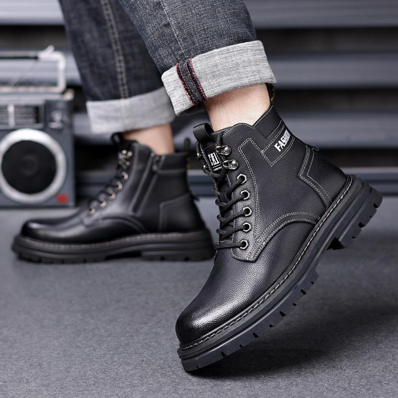 Мужские зимние ботинки, новые зимние бархатные теплые ботинки, модные мужские ботинки, шерстяные высокие ботинки для отдыха на открытом воздухе, повседневная мужская обувь из хлопка